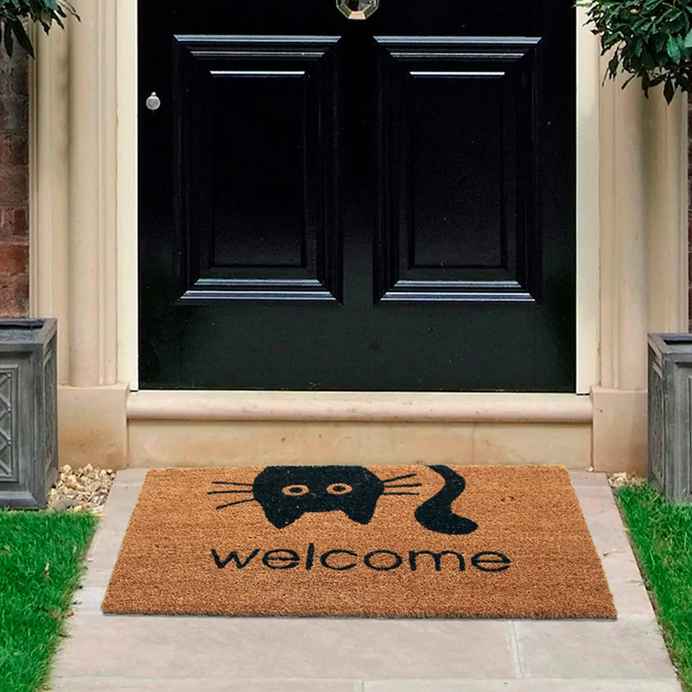 Meow Welcome Door Mat - Natural Coir