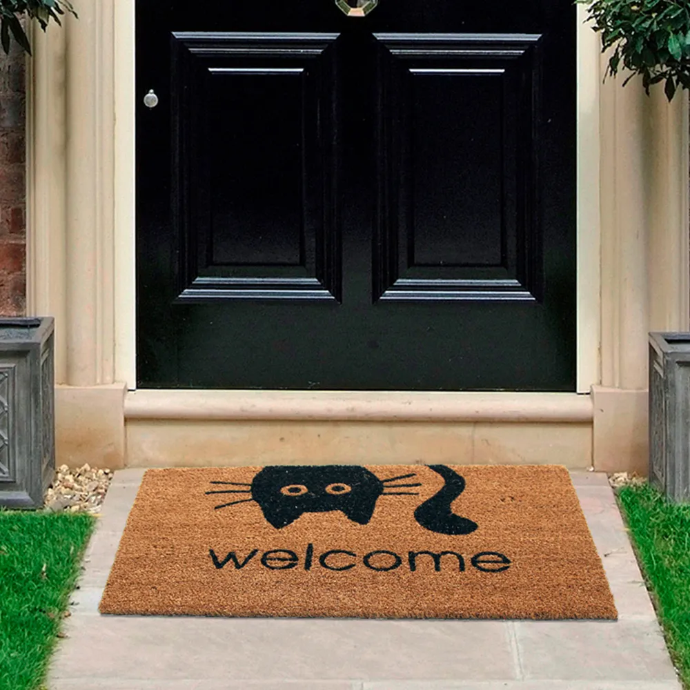 Meow Welcome Door Mat - Natural Coir