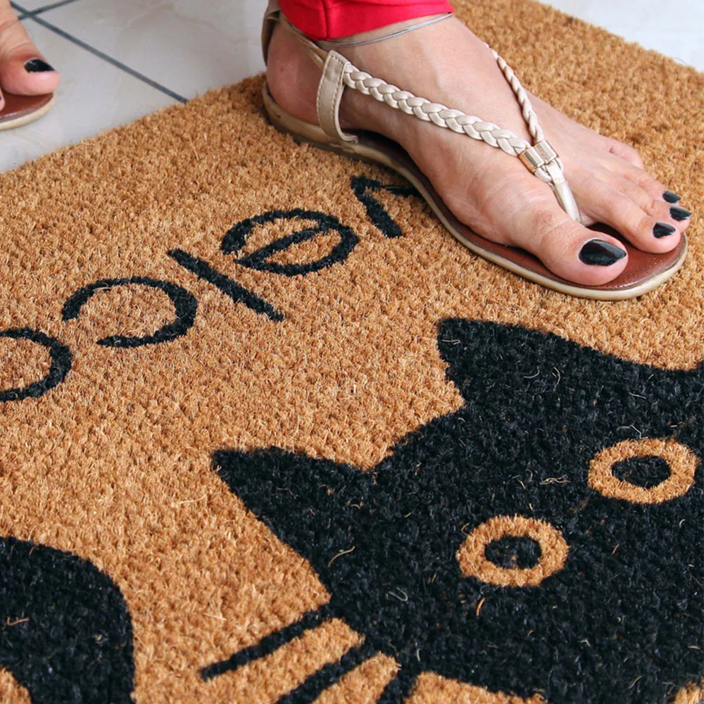 Meow Welcome Door Mat - Natural Coir