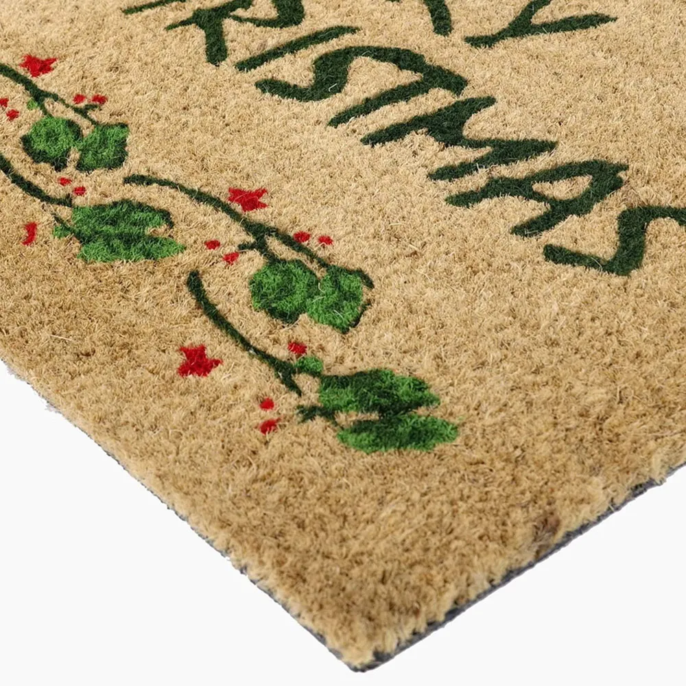 Socks Xmas Coir Door Mat - Natural