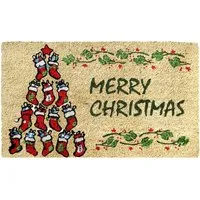 Socks Xmas Coir Door Mat - Natural