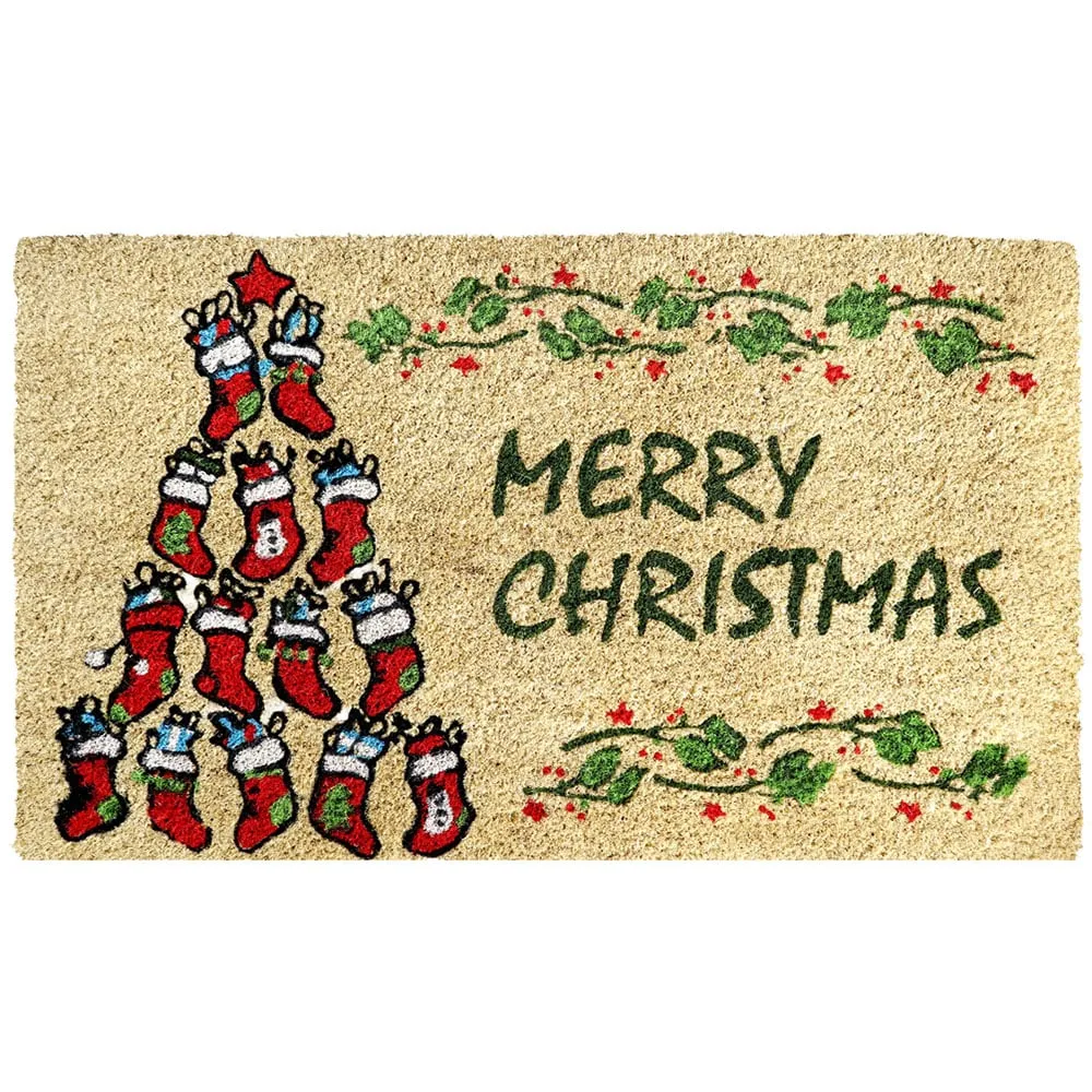 Socks Xmas Coir Door Mat - Natural image