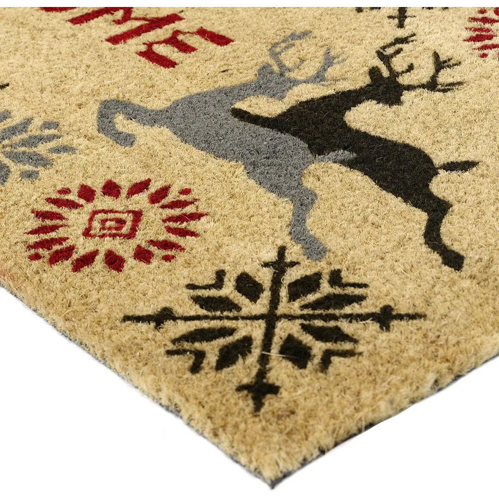 Stag Xmas Coir Door Mat - Natural