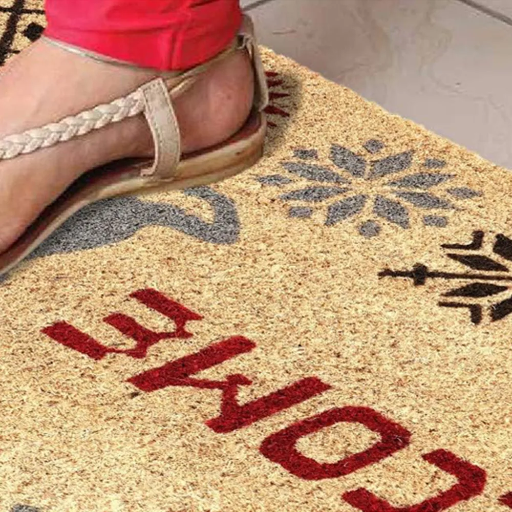 Stag Xmas Coir Door Mat - Natural