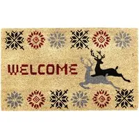 Stag Xmas Coir Door Mat - Natural