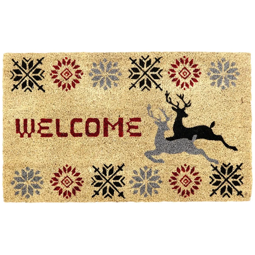 Stag Xmas Coir Door Mat - Natural