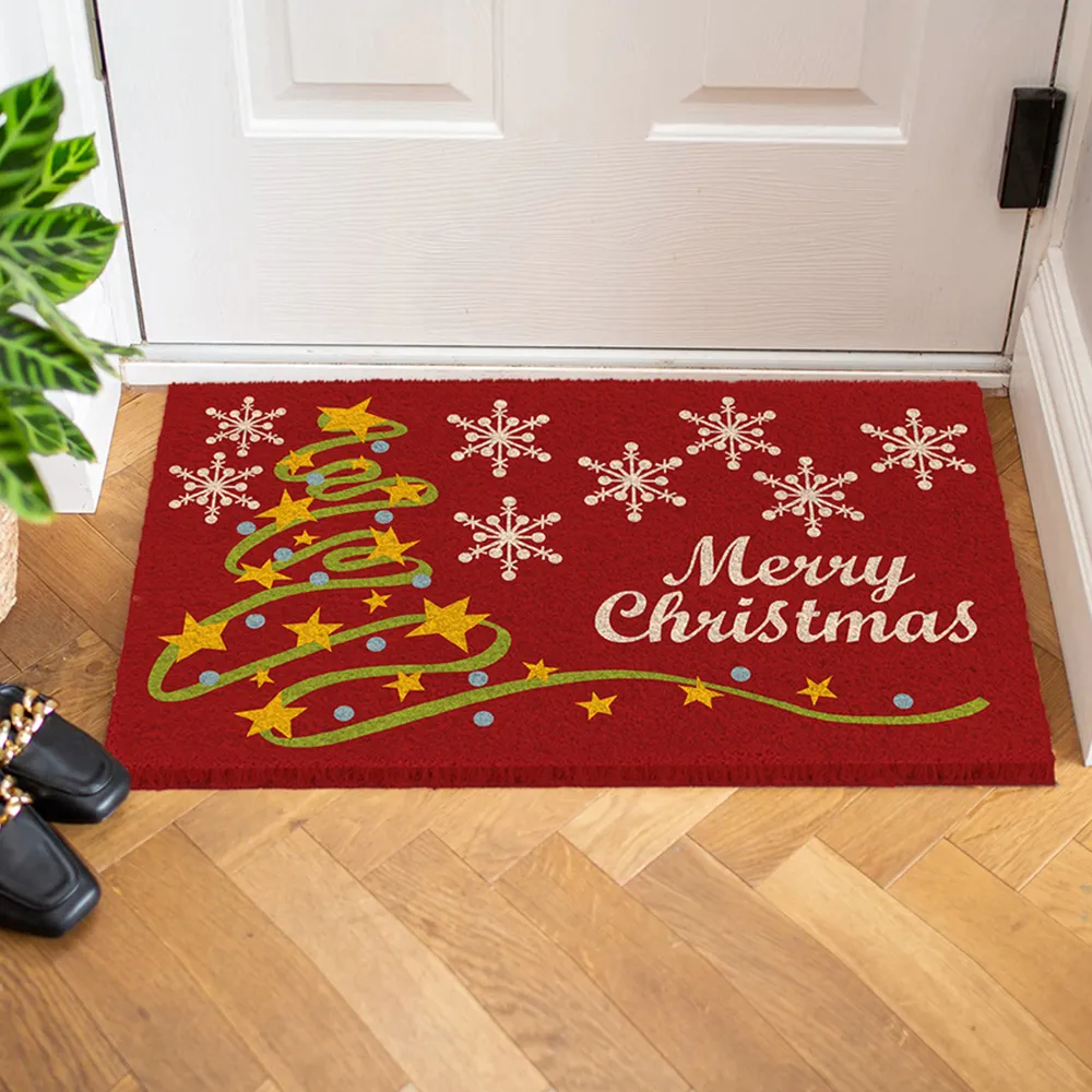 Star Xmas Coir Door Mat - Natural