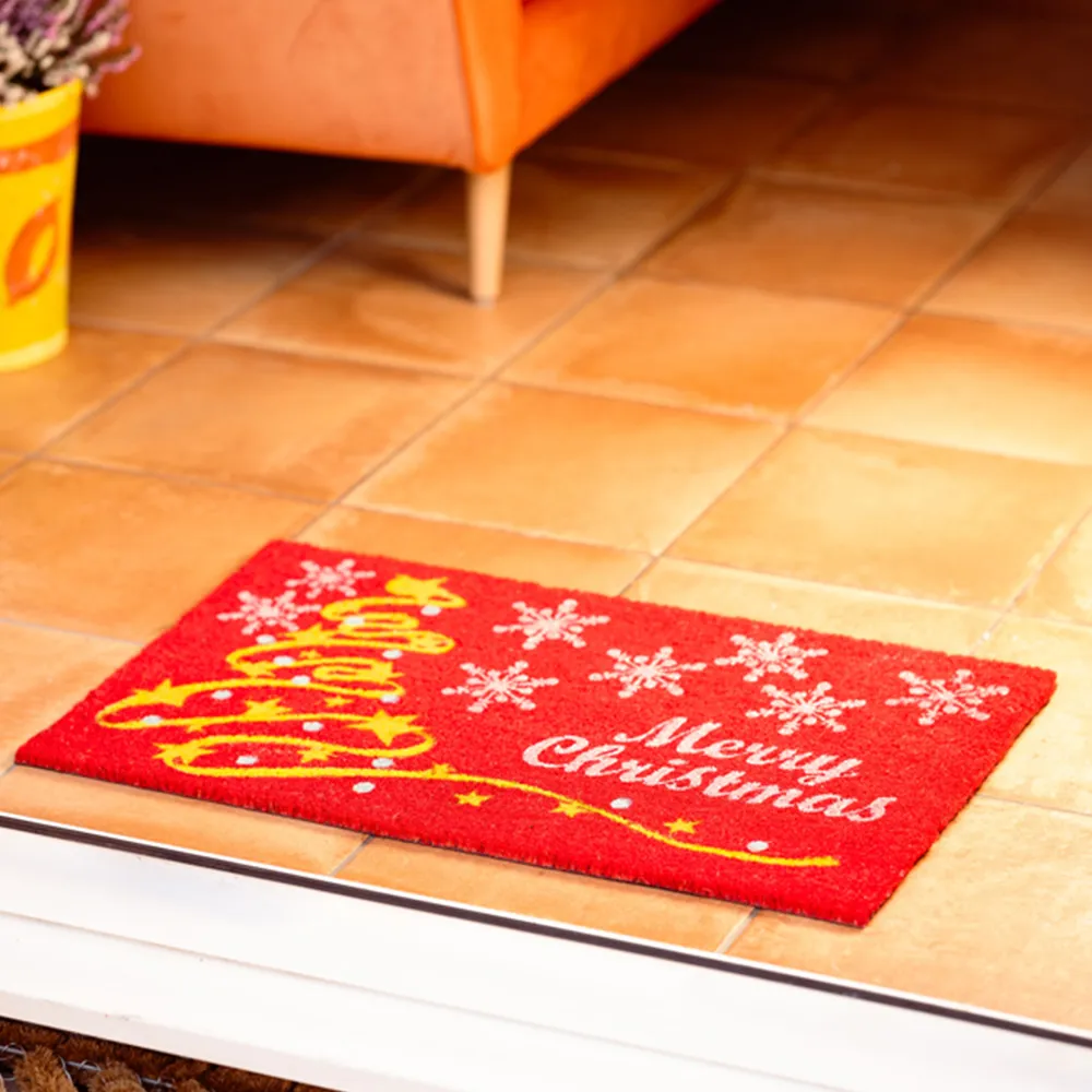 Star Xmas Coir Door Mat - Natural