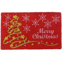 Star Xmas Coir Door Mat - Natural