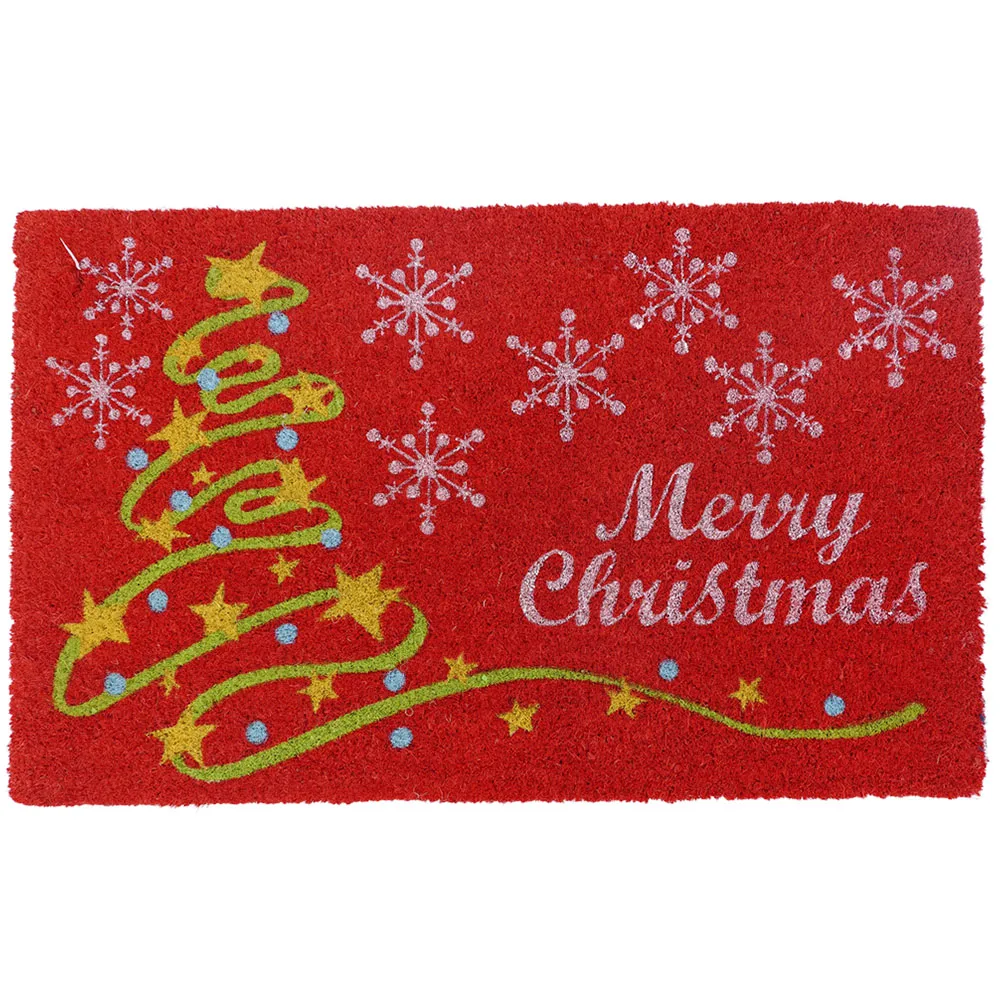 Star Xmas Coir Door Mat - Natural