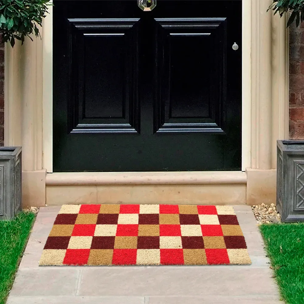 Vintage Checks Coir Door Mat - Natural