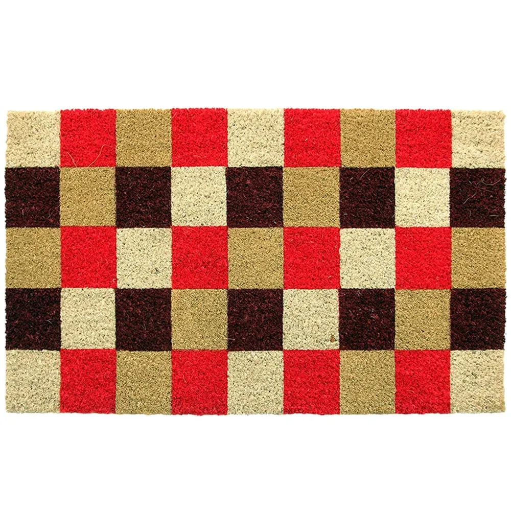 Vintage Checks Coir Door Mat - Natural image