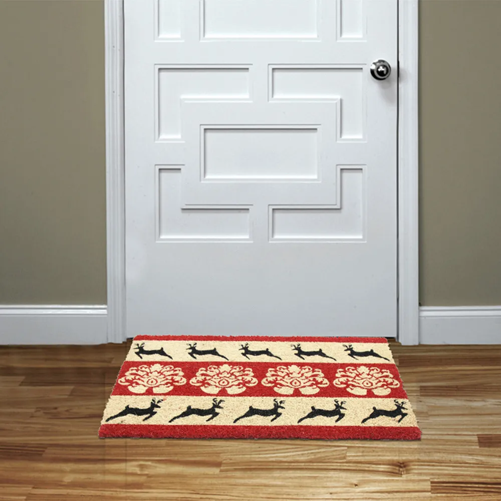 Vintage Christmas Coir Door Mat - Natural
