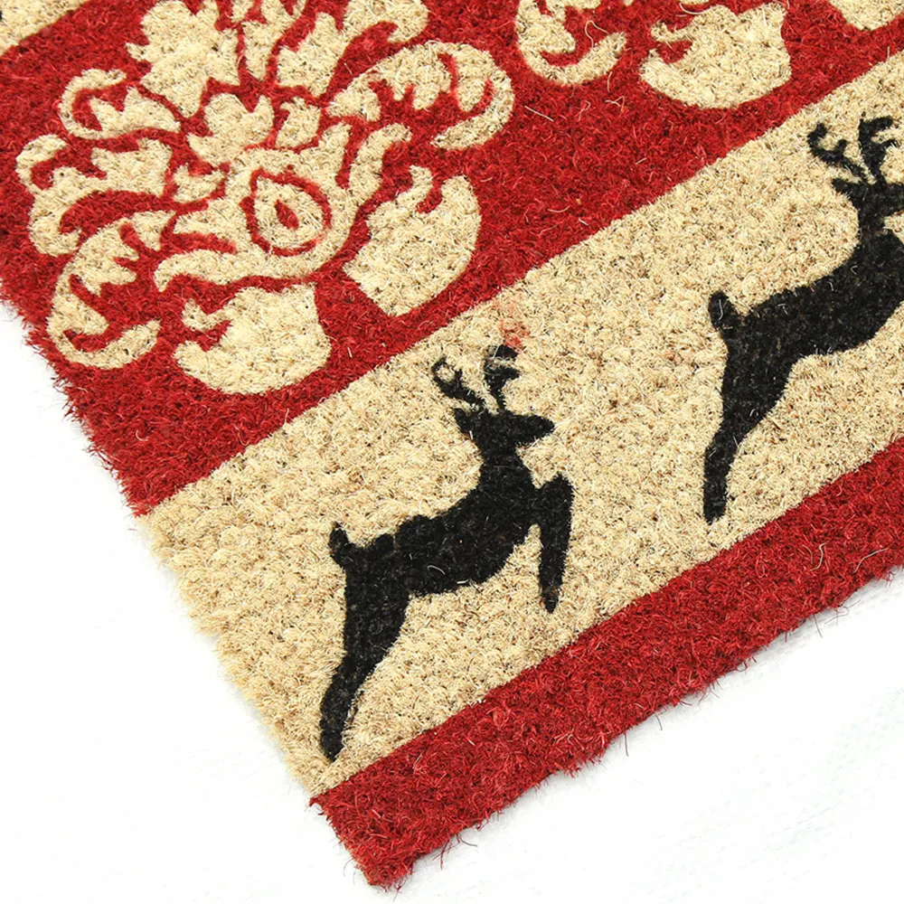Vintage Christmas Coir Door Mat - Natural
