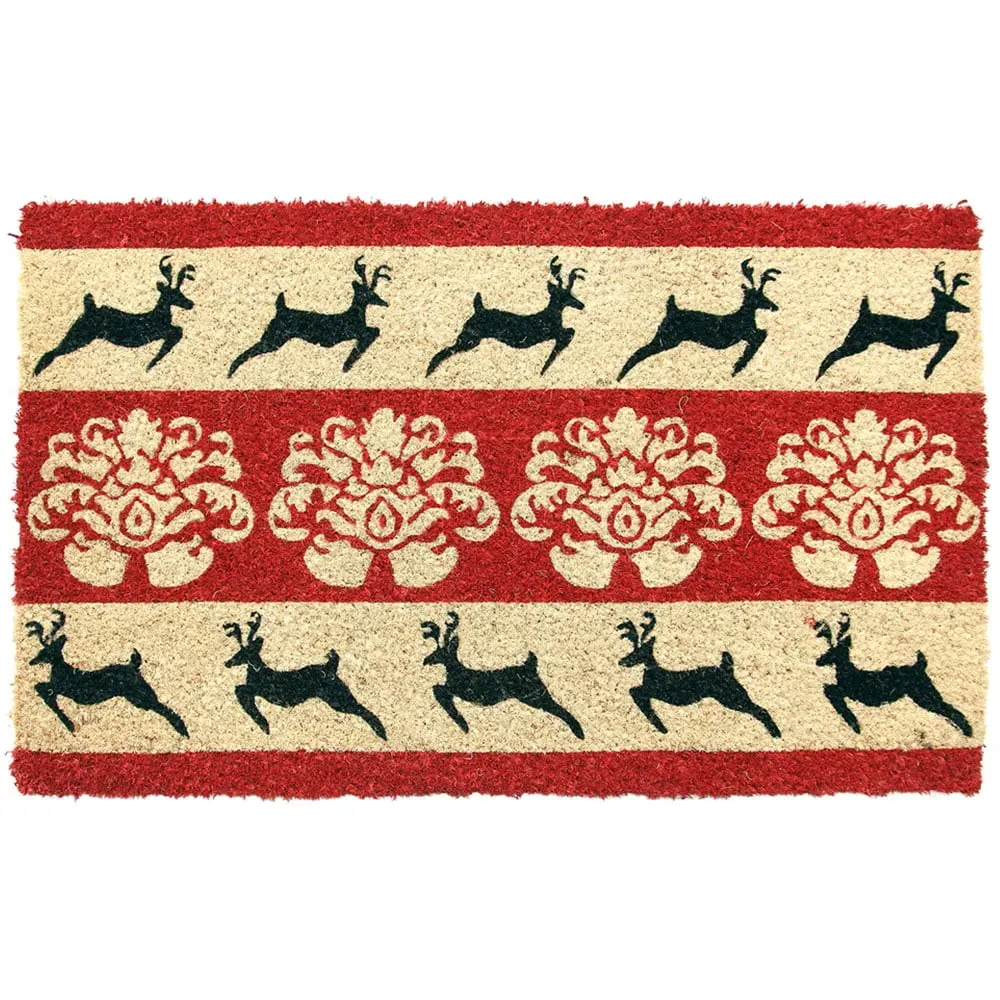 Vintage Christmas Coir Door Mat - Natural
