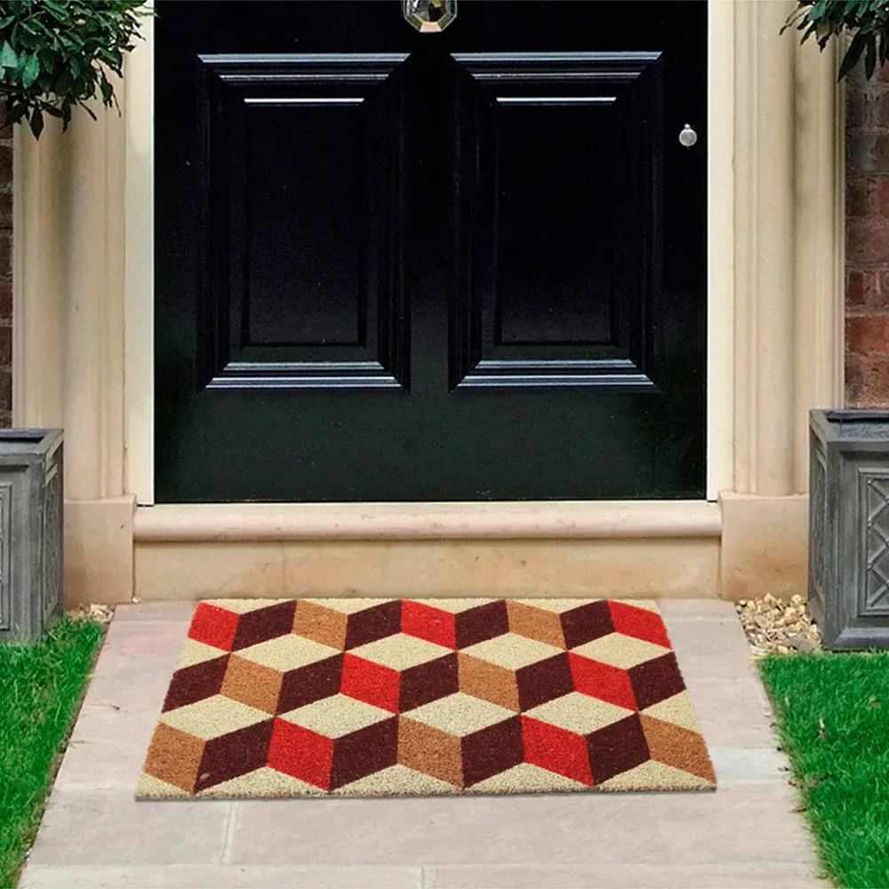 Vintage Cubes Coir Door Mat - Natural