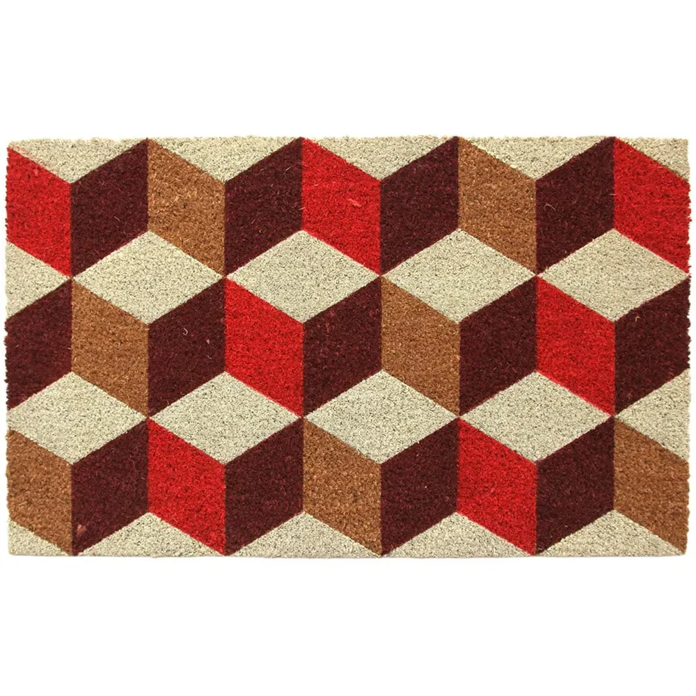 Vintage Cubes Coir Door Mat - Natural