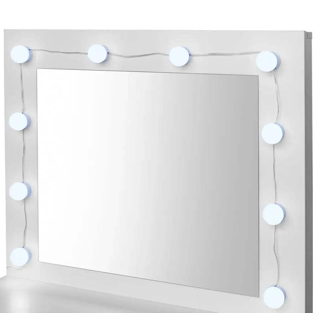 2 Drawer Dressing Table Set with LED Mirror - White