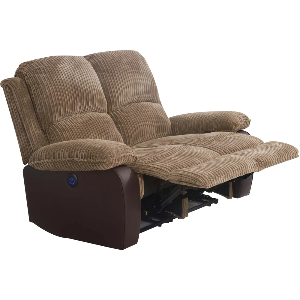 2-Seater Electric Recliner Sofa - Brown, Cord Fabric