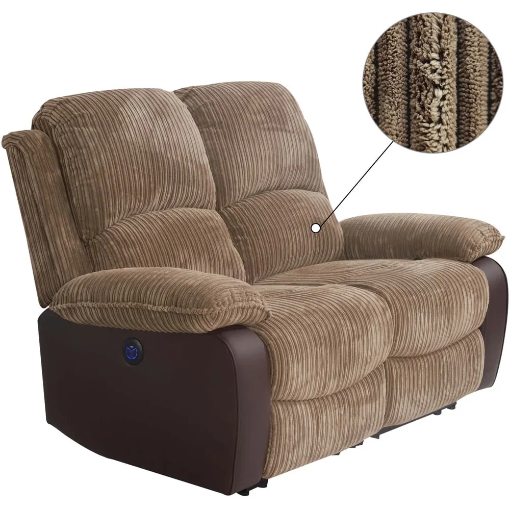 2-Seater Electric Recliner Sofa - Brown, Cord Fabric