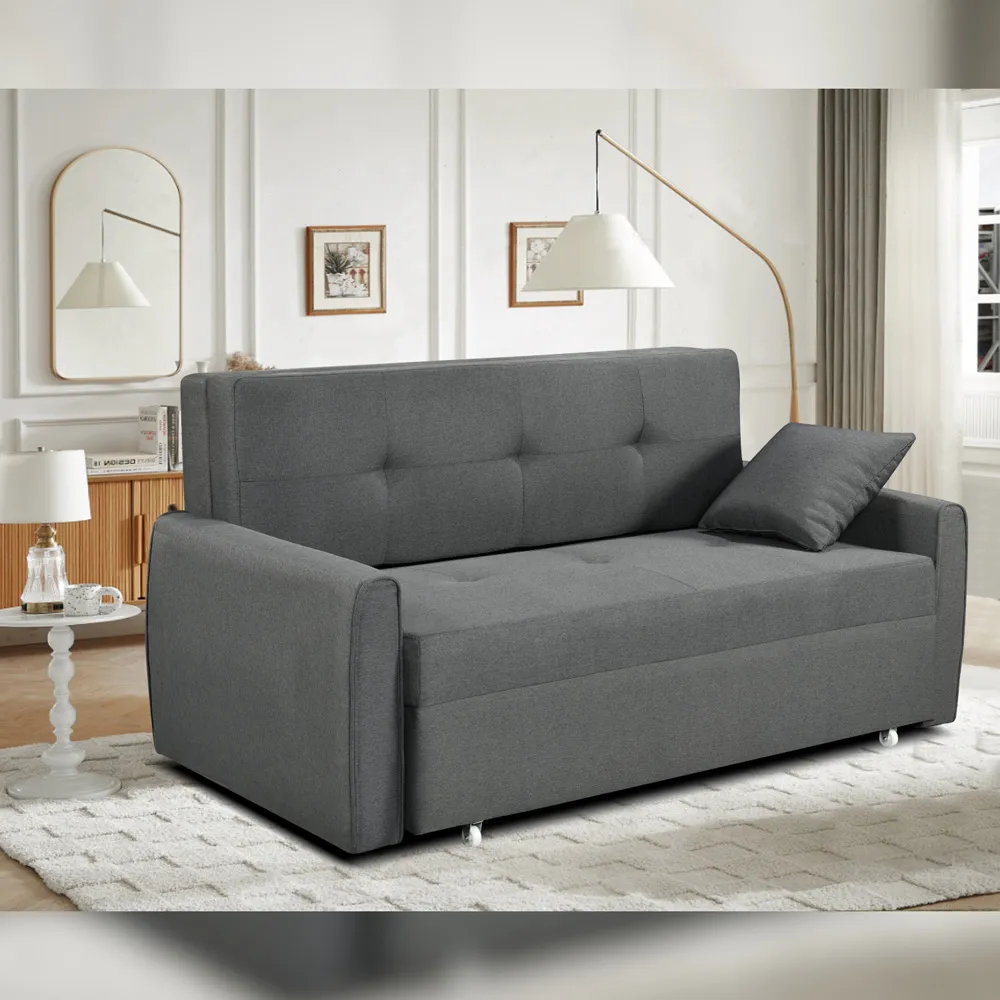 2-Seater Pull Out Sofa Bed - Grey, Linen
