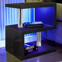 2 Shelf S-Shaped LED Side Table - Black