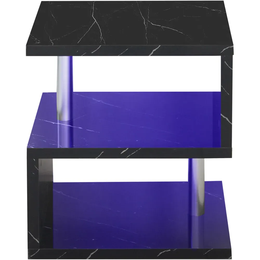 2 Shelf S-Shaped LED Side Table - Black Marble Effect