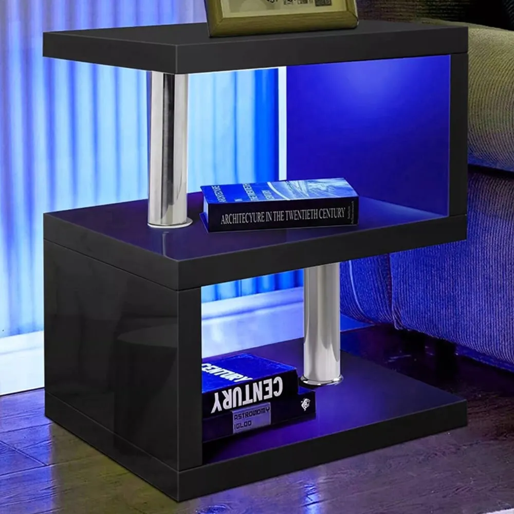 2 Shelf S-Shaped LED Side Table - Black image