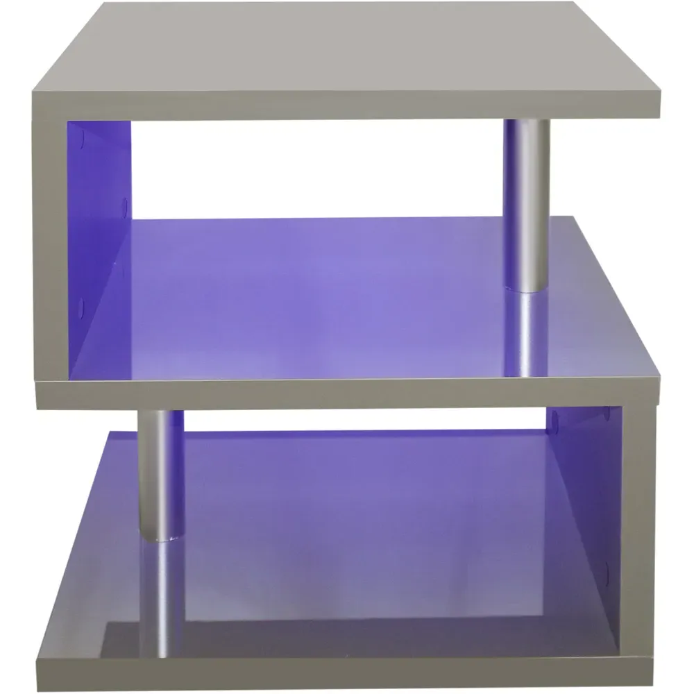 2 Shelf S-Shaped LED Side Table - Grey