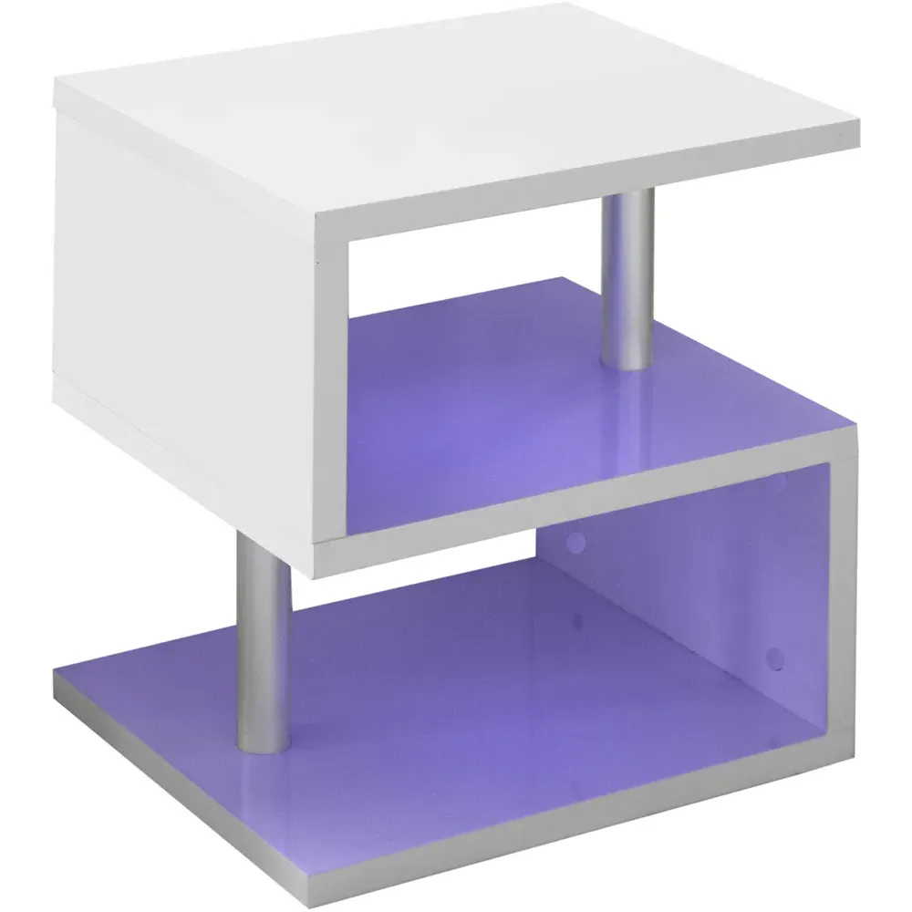 2 Shelf S-Shaped LED Side Table - White