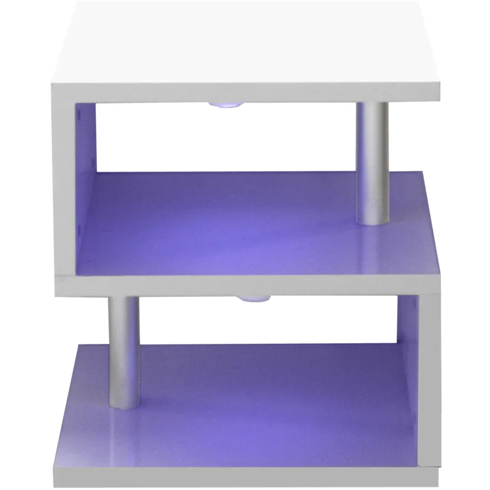 2 Shelf S-Shaped LED Side Table - White