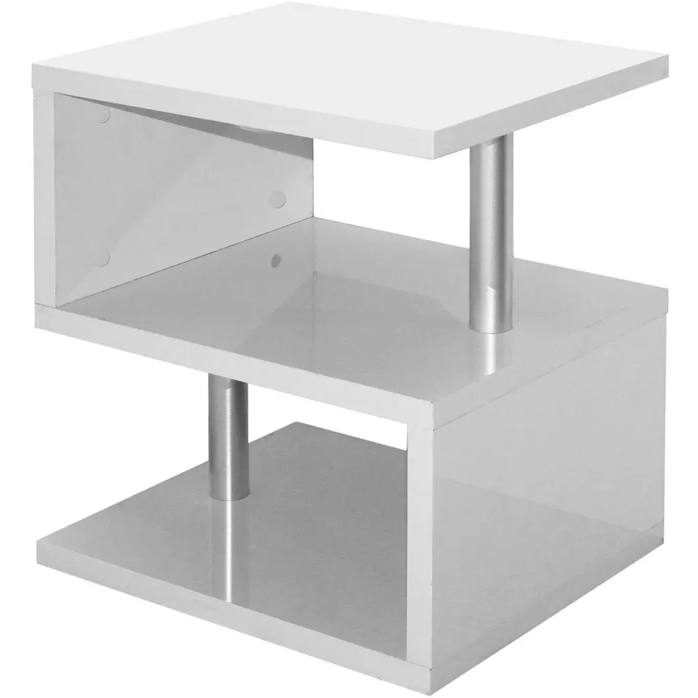 2 Shelf S-Shaped LED Side Table - White