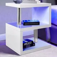 2 Shelf S-Shaped LED Side Table - White