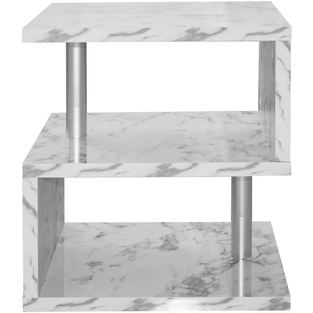 2 Shelf S-Shaped LED Side Table - White Marble Effect