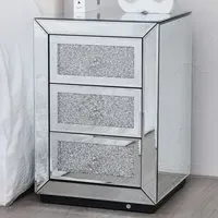 3 Drawer Diamond Crystal Bedside Table - Silver, Mirrored