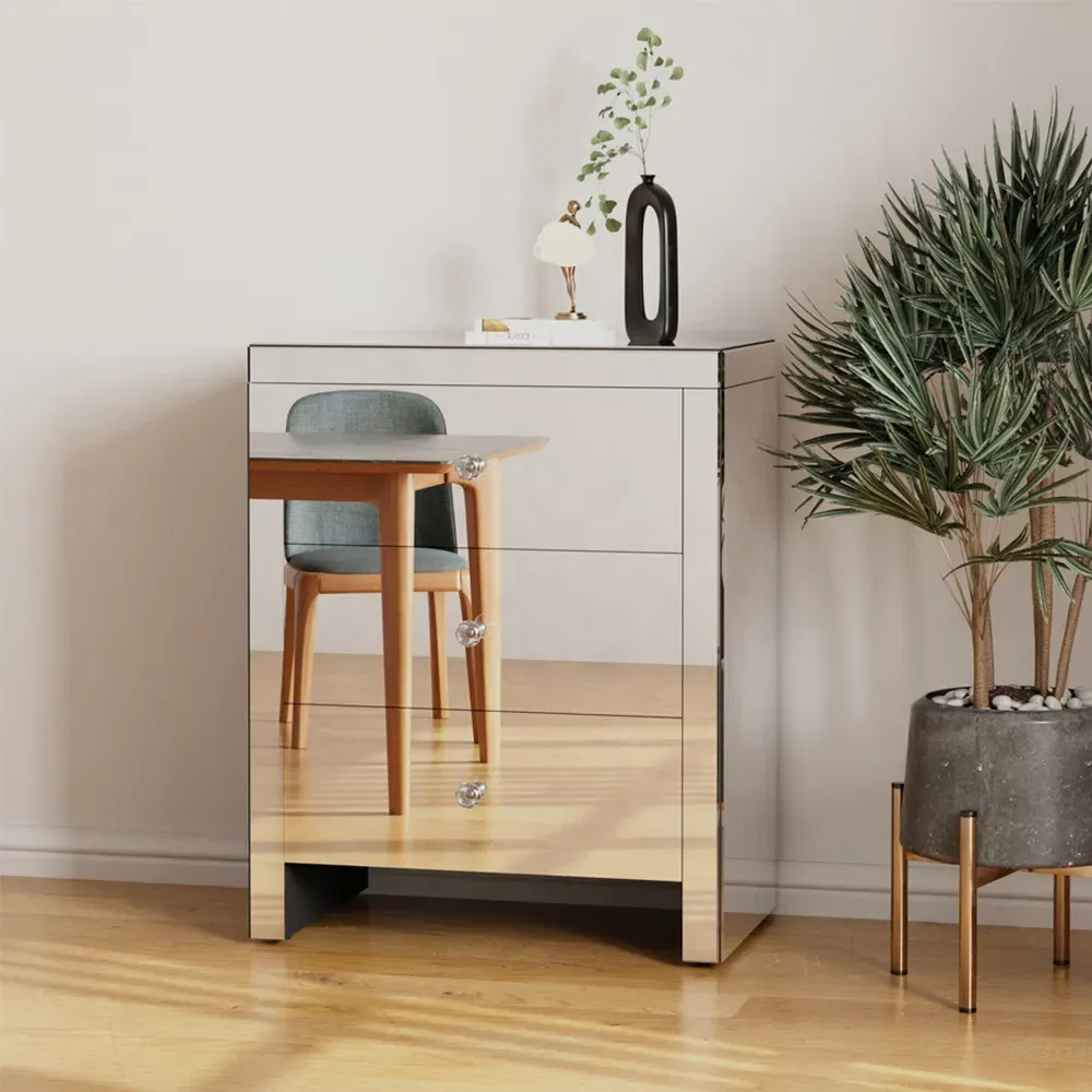 3 Drawer Mirrored Chest of Drawers - Silver