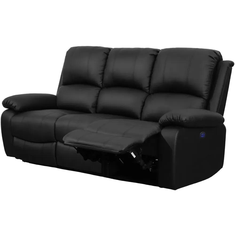 3-Seater Electric Recliner Sofa - Black, PU Leather