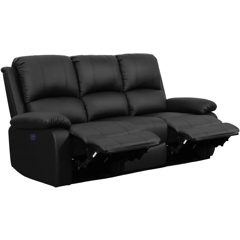 3-Seater Electric Recliner Sofa - Black, PU Leather