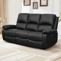3-Seater Electric Recliner Sofa - Black, PU Leather