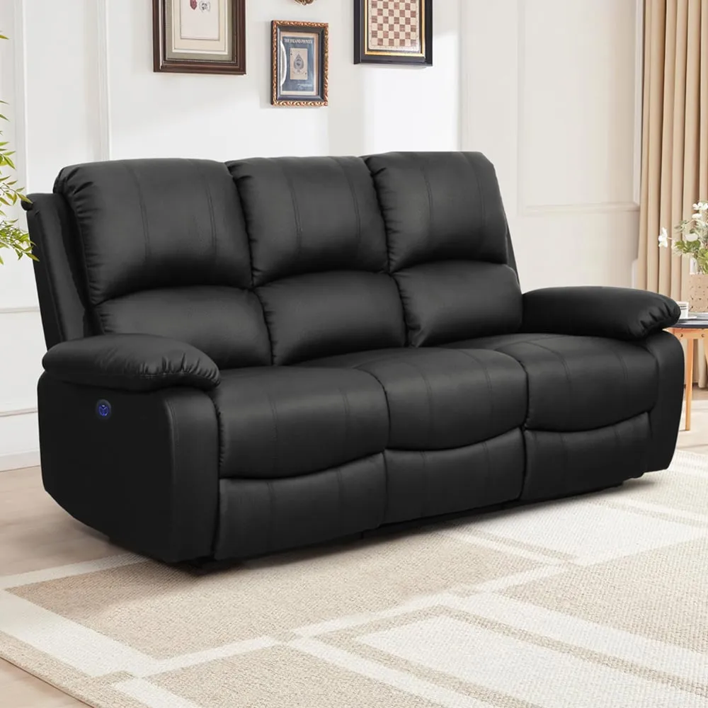 3-Seater Electric Recliner Sofa - Black, PU Leather