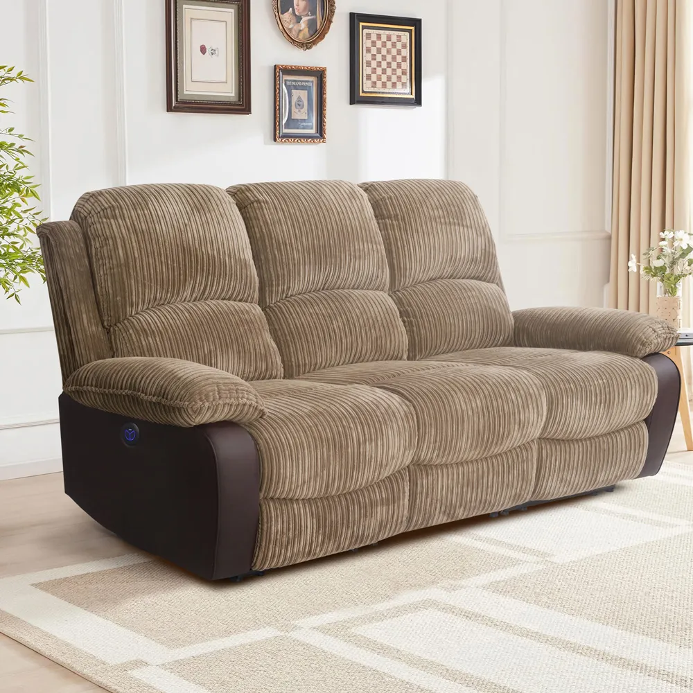 3-Seater Electric Recliner Sofa - Brown, Cord Fabric