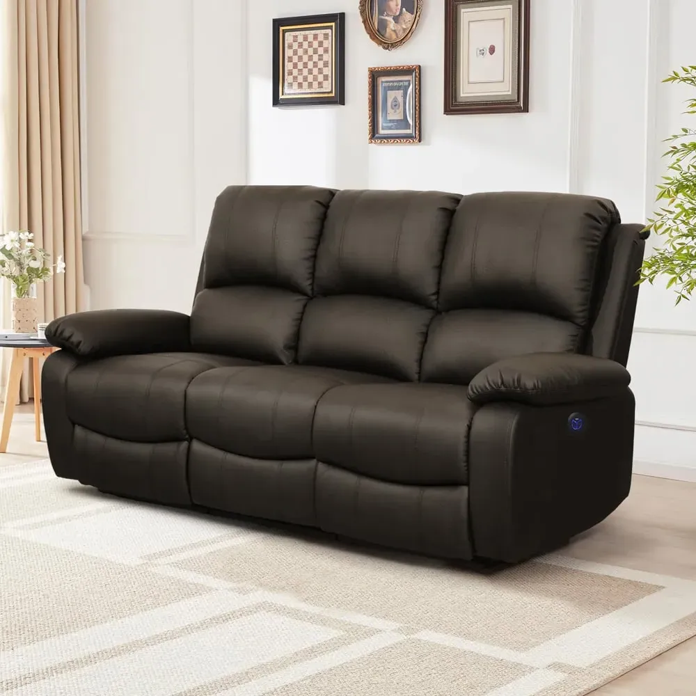 3-Seater Electric Recliner Sofa - Brown, PU Leather