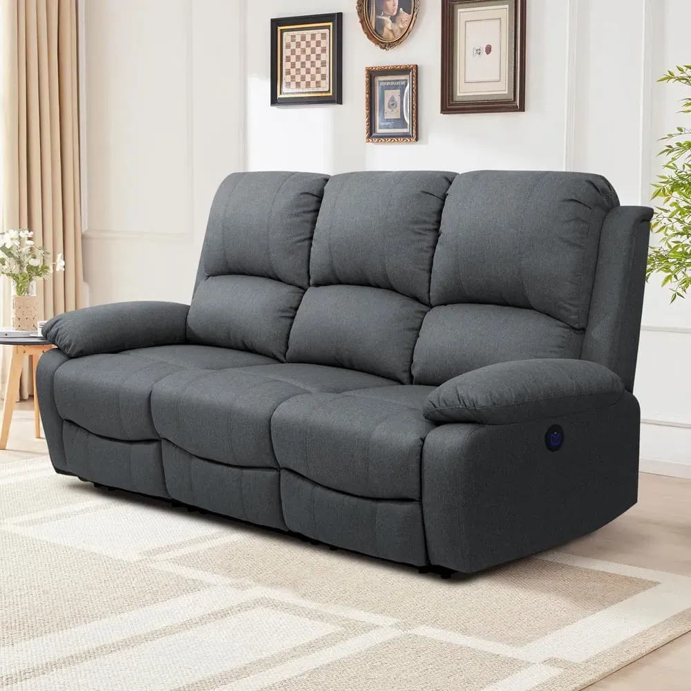 3-Seater Electric Recliner Sofa - Dark Grey, Linen