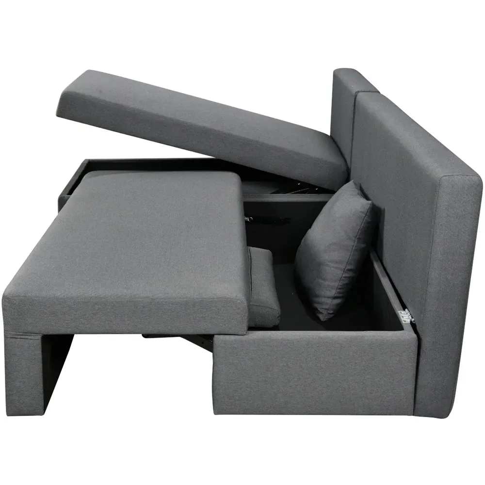 3-Seater L-Shaped Corner Sofa Bed with Storage - Grey, Linen