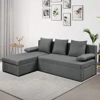 3-Seater L-Shaped Corner Sofa Bed with Storage - Grey, Linen