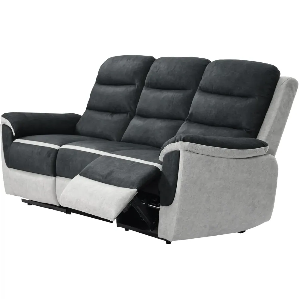 3-Seater Recliner Sofa with Manual Recline - Grey, Fabric