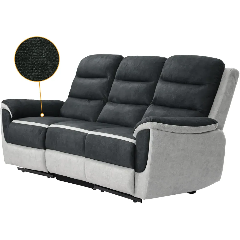 3-Seater Recliner Sofa with Manual Recline - Grey, Fabric