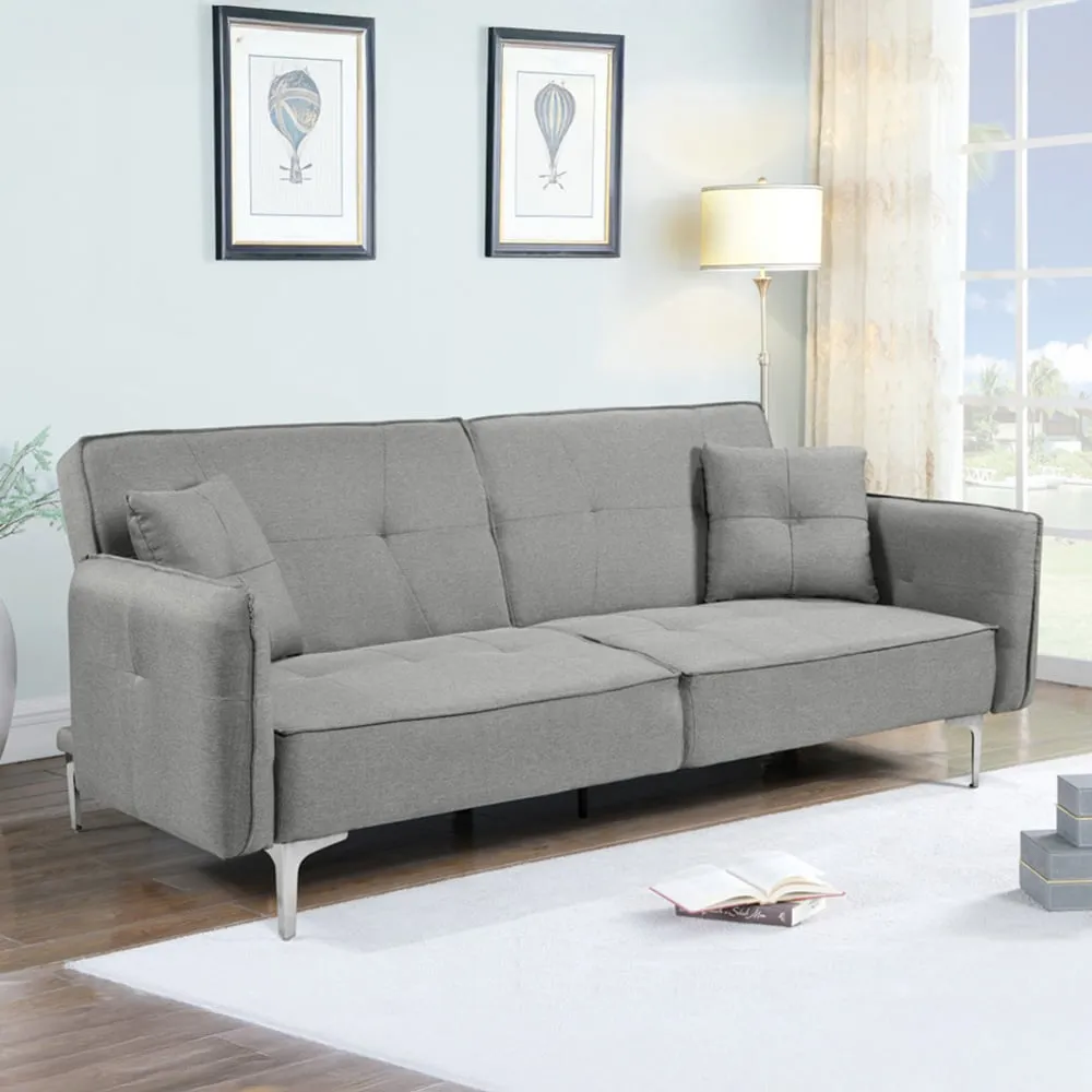 3-Seater Sofa Bed with Cushions - Grey, Linen image