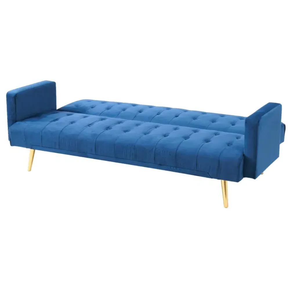 3-Seater Sofa Bed with Tufted Design - Blue, Velvet