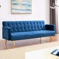 3-Seater Sofa Bed with Tufted Design - Blue, Velvet